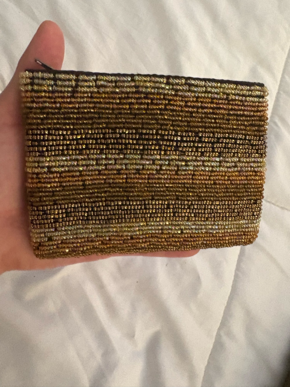 Vintage Metallic Beaded Mini Clutch Purse Gold Bronze Evening Bag